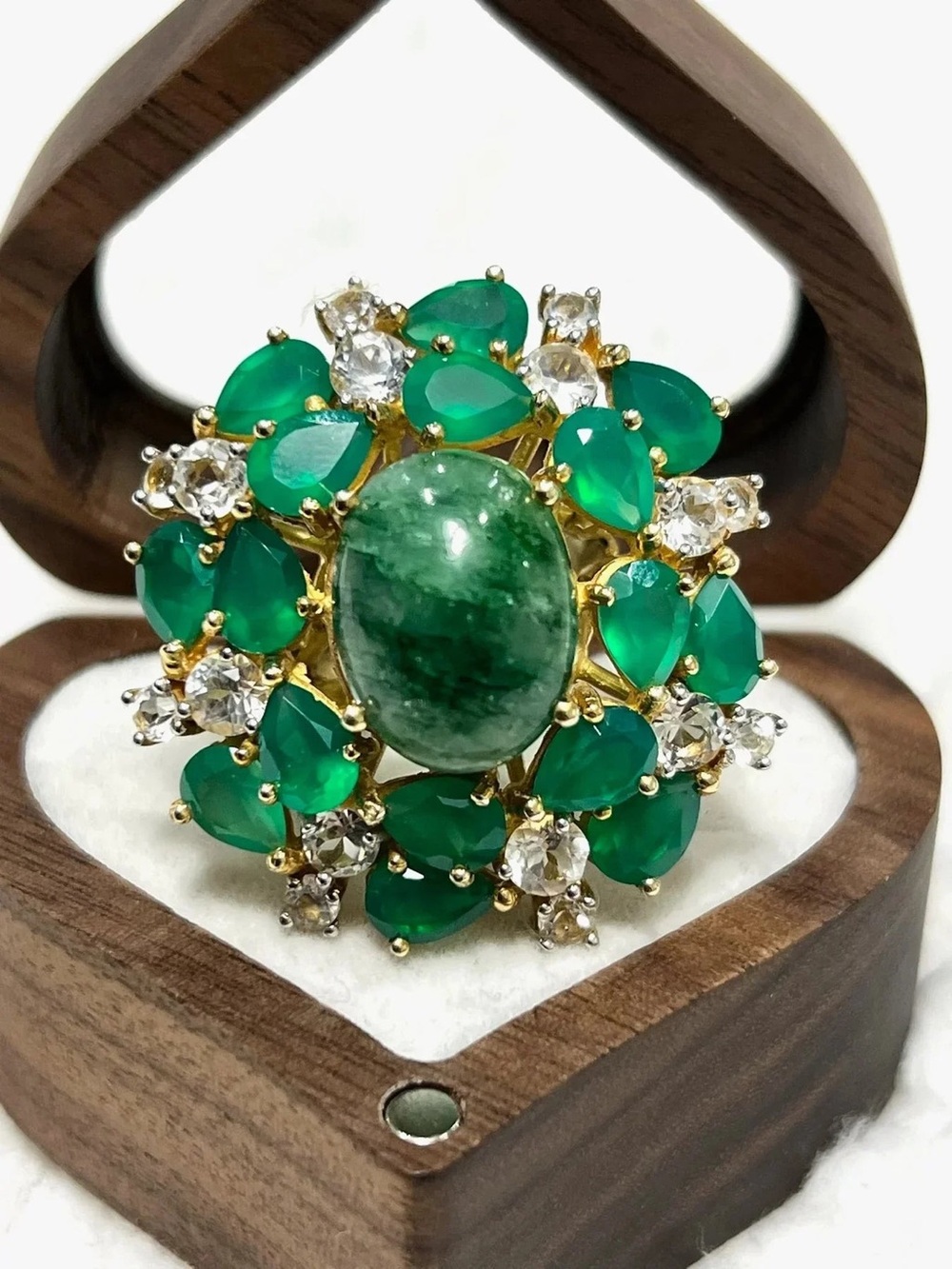 Appraised Genuine Emerald and Agate Huge Ring